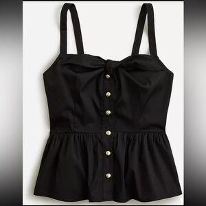 NWT J. Crew Women’s 12 Black Tie-front Button-up Peplum Top in Cotton Poplin